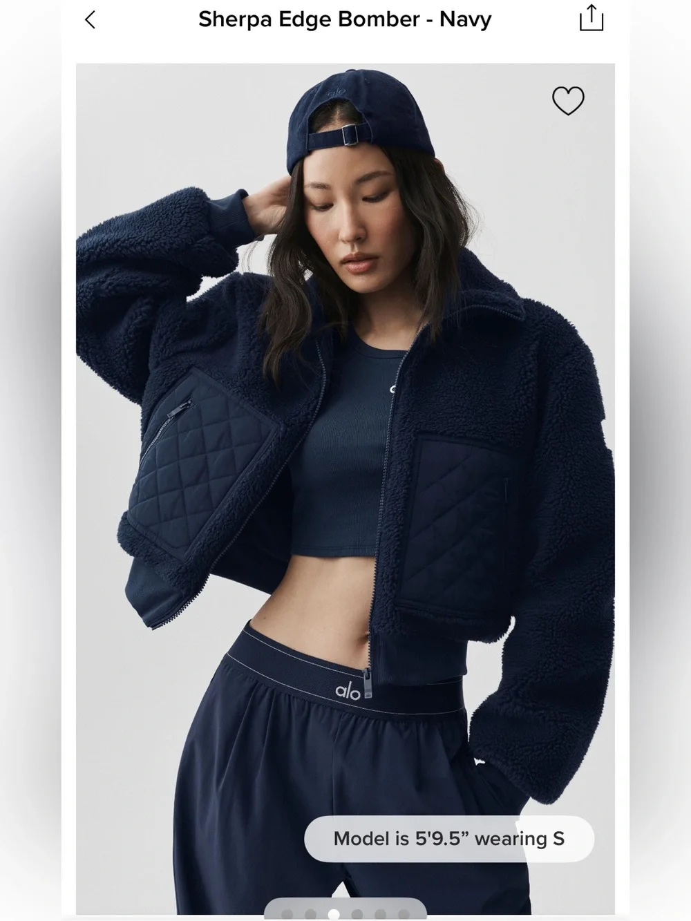 ALO Yoga Navy Sherpa Edge Bomber Zip Jacket Navy Small